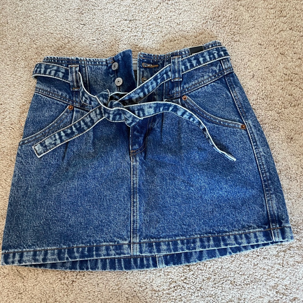 Belted Denim Mini Skirt